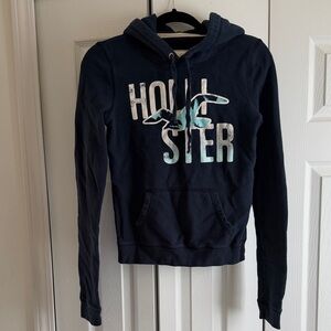Vintage Y2K Hollister Navy Pullover Hoodie with Teal Logo